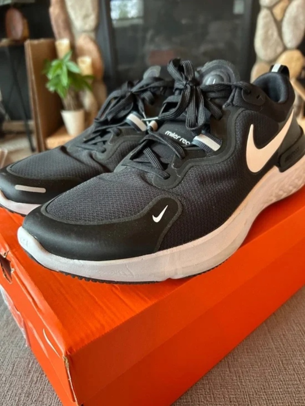 Nike Men’s Black White React Miler Running Sneakers, Size 14, CW1777-003